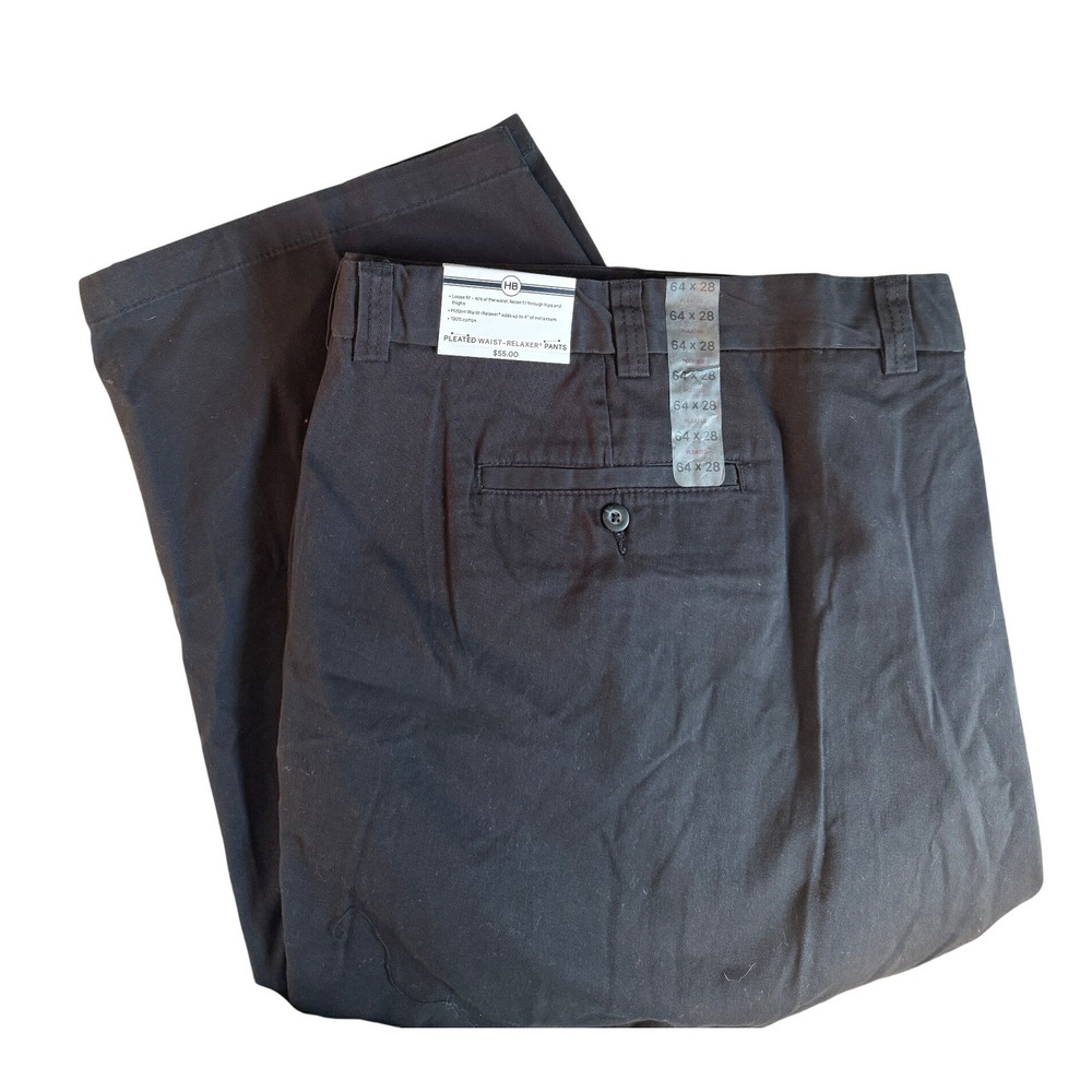 HB Mens Black Chino Pants Big Sized 64x28 Straight Leg Stretch Cotton Trousers